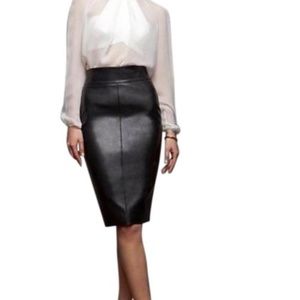 BCBGMAXAZRIA Black Leather Pencil Skirt Size 0